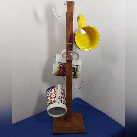 Vintage Wooden Mug Rack/Tree/Stand w/6 Lucite Hooks - Picture 5 of 11